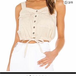 We The Free Beige Button-Front Tie-Hem Crop Top